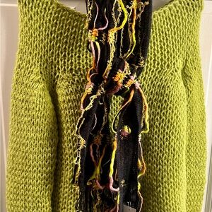 DKNY MOHAIR Wool Chunky Knit SWEATER Neon green, Size Medium with bonus scarf!